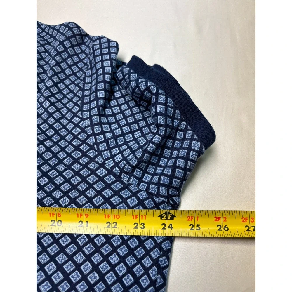 Polo Ralph Lauren Mens Large Classic Fit Geometric Print Polo Shirt Navy Stretch
